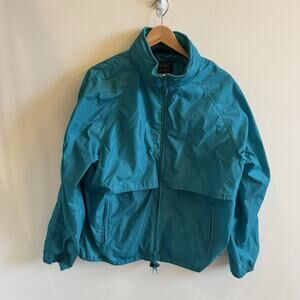 VTG Eddie Bauer Mens L Teal Green Zip Up Hooded Windbreaker Jacket 80's Pockets